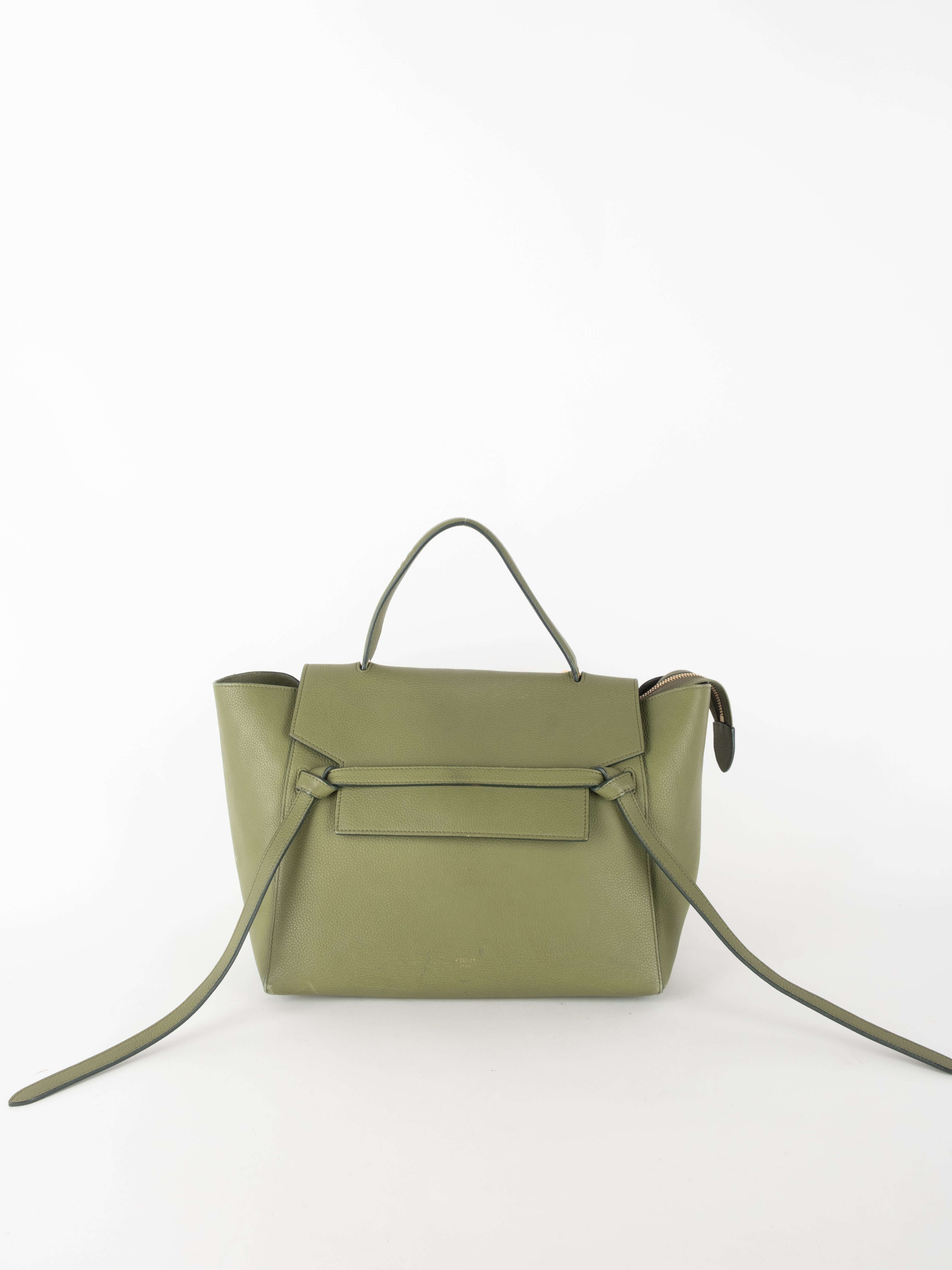 Céline Leather Shoulder Bag – Olive Green