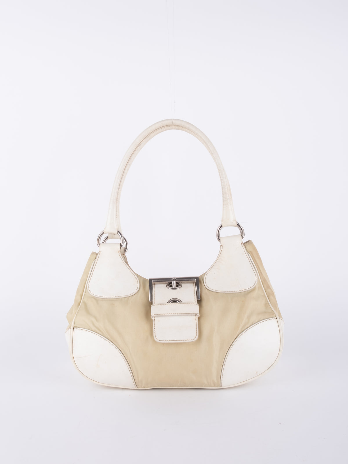 Prada Vintage Beige Nylon Shoulder Bag