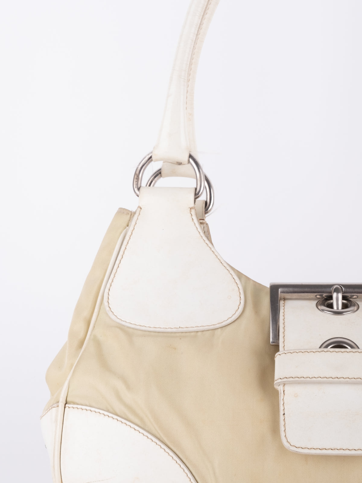 Prada Vintage Beige Nylon Shoulder Bag