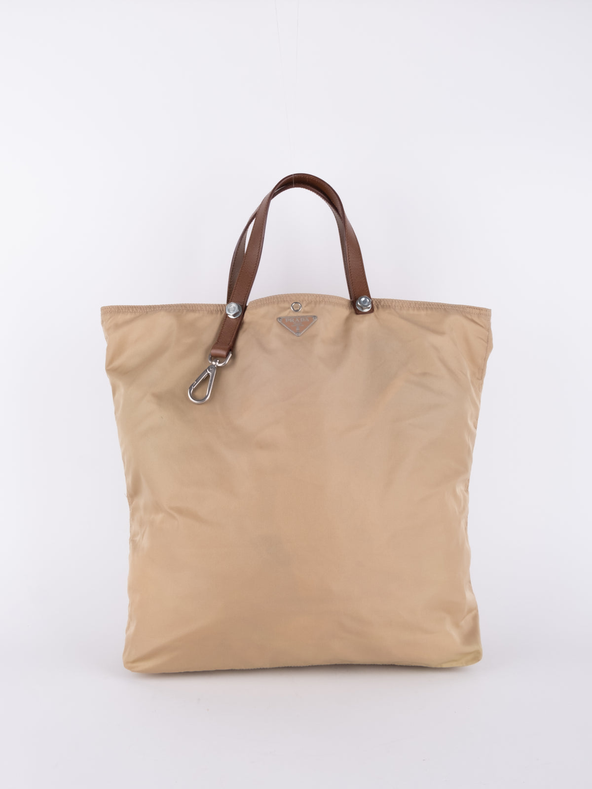Prada Vintage Beige Nylon Large Tote Bag