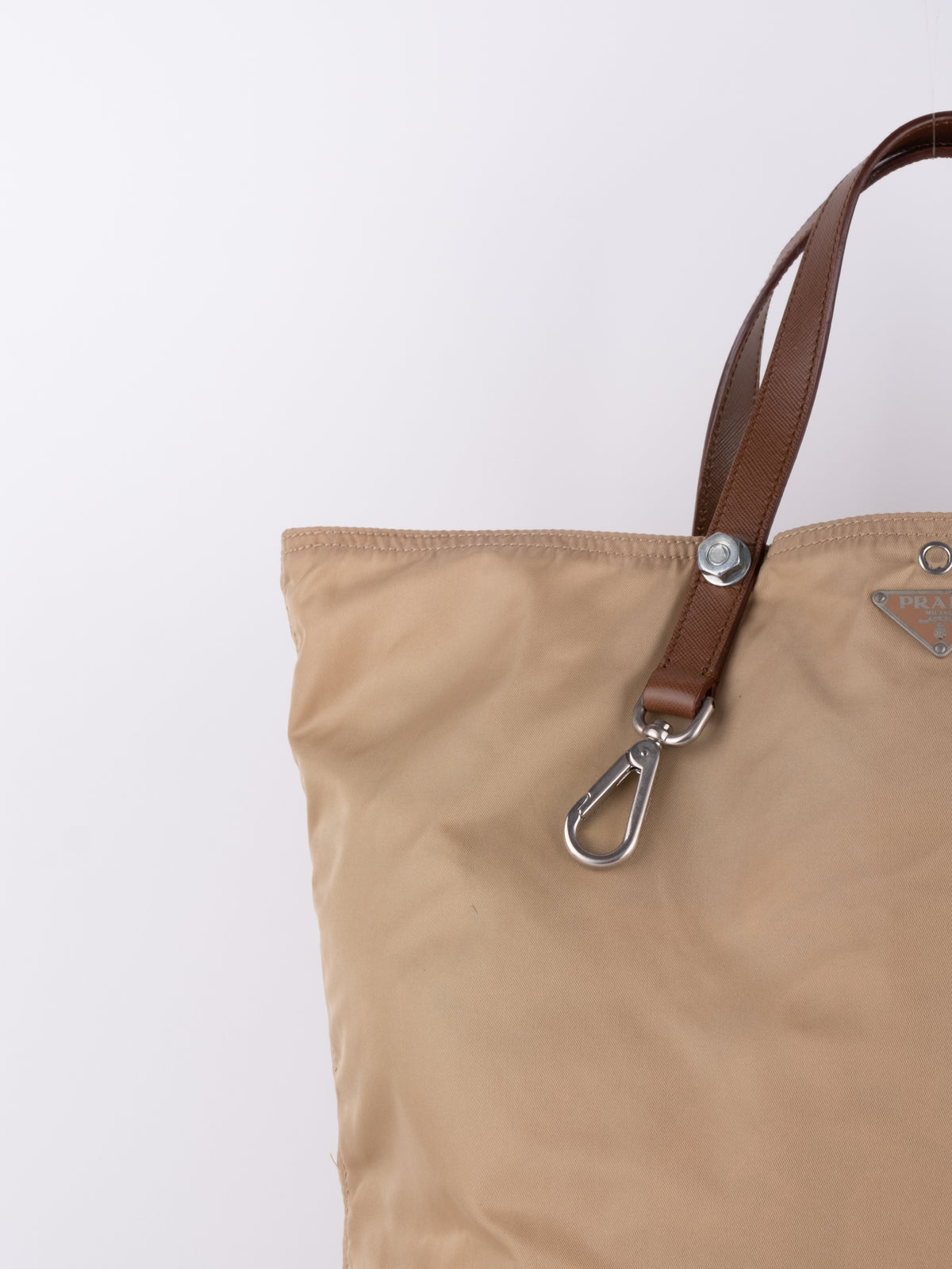 Prada Vintage Beige Nylon Large Tote Bag
