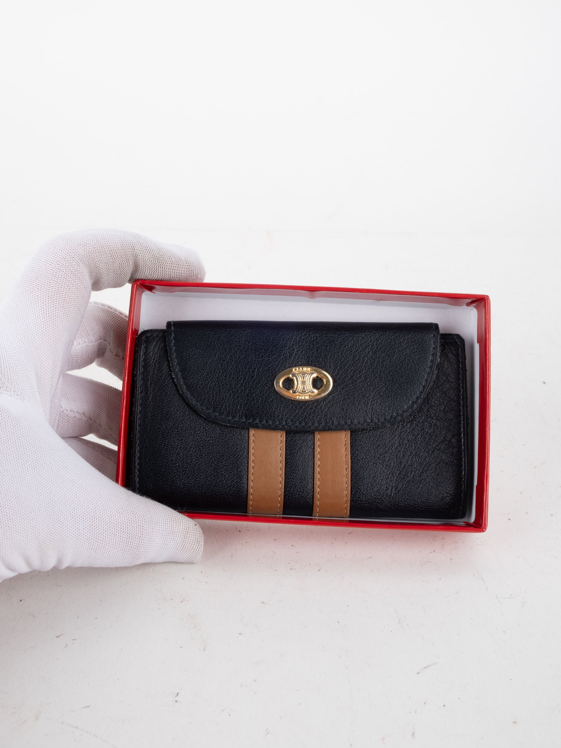 CELINE Leather Wallet Black Stripe Detail