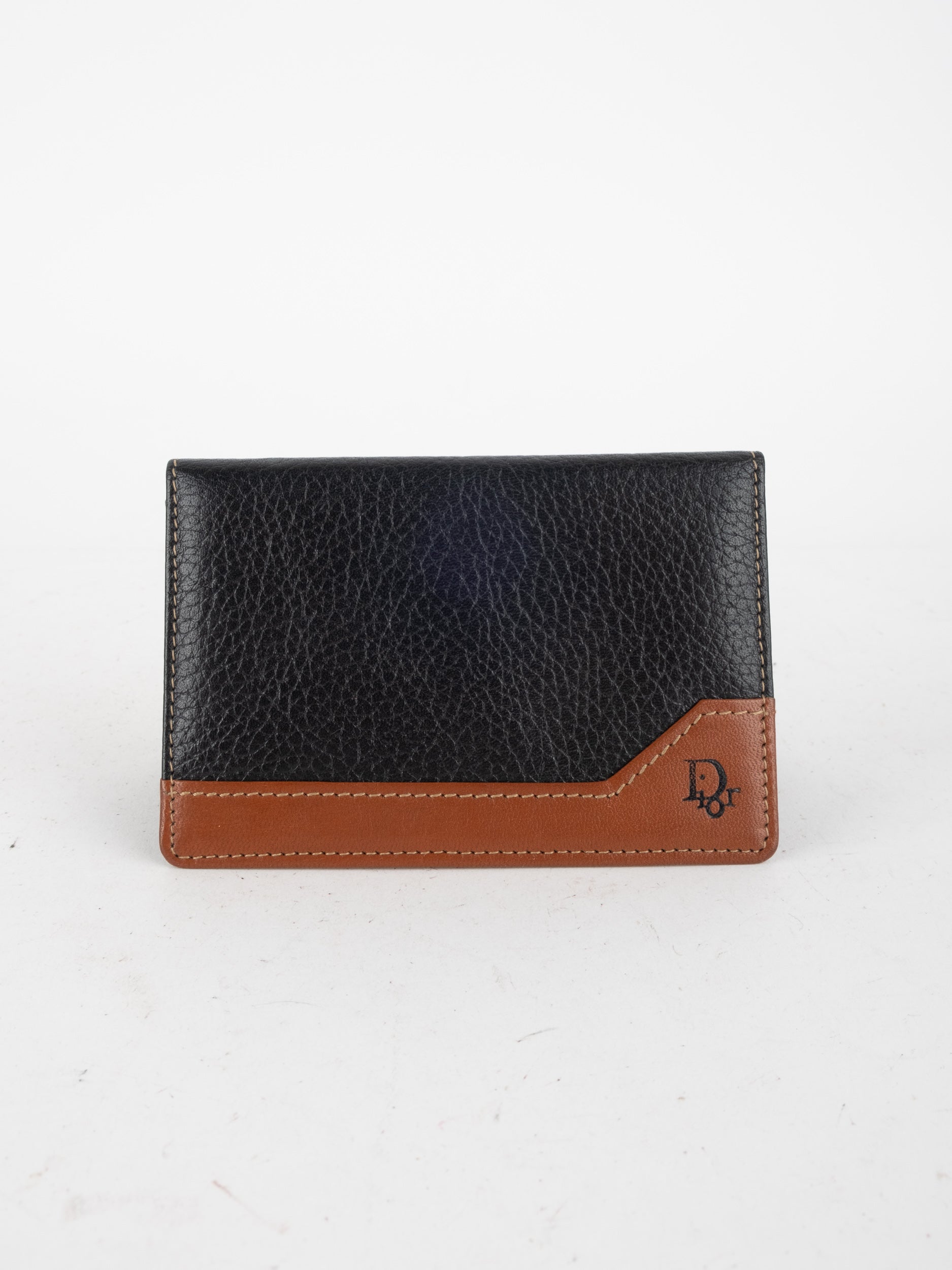 DIOR Leather Bifold Wallet Black Brown Detail