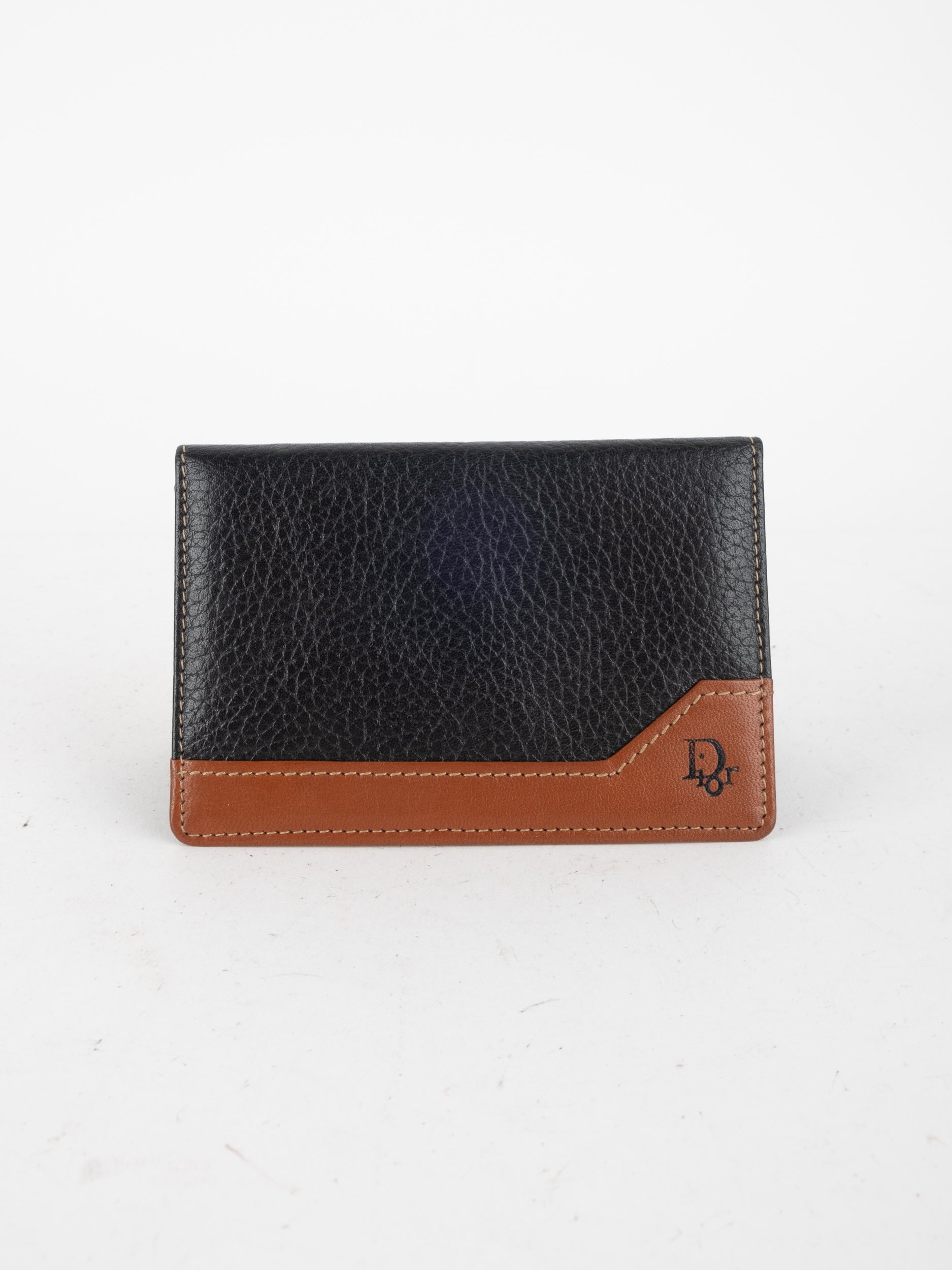 DIOR Leather Bifold Wallet Black Brown Detail