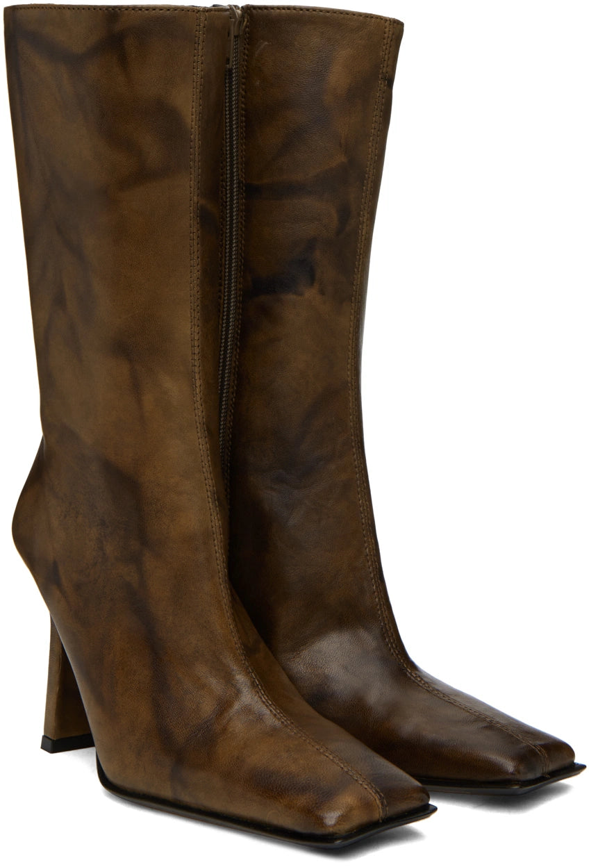MIISTA Tie Dye Mid Calf Boots Brown 37