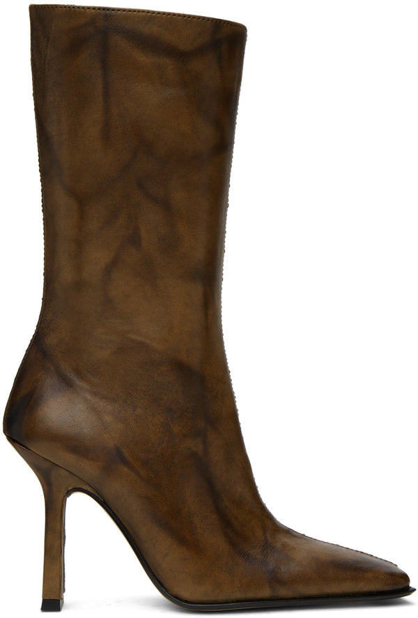 MIISTA Tie Dye Mid Calf Boots Brown 37