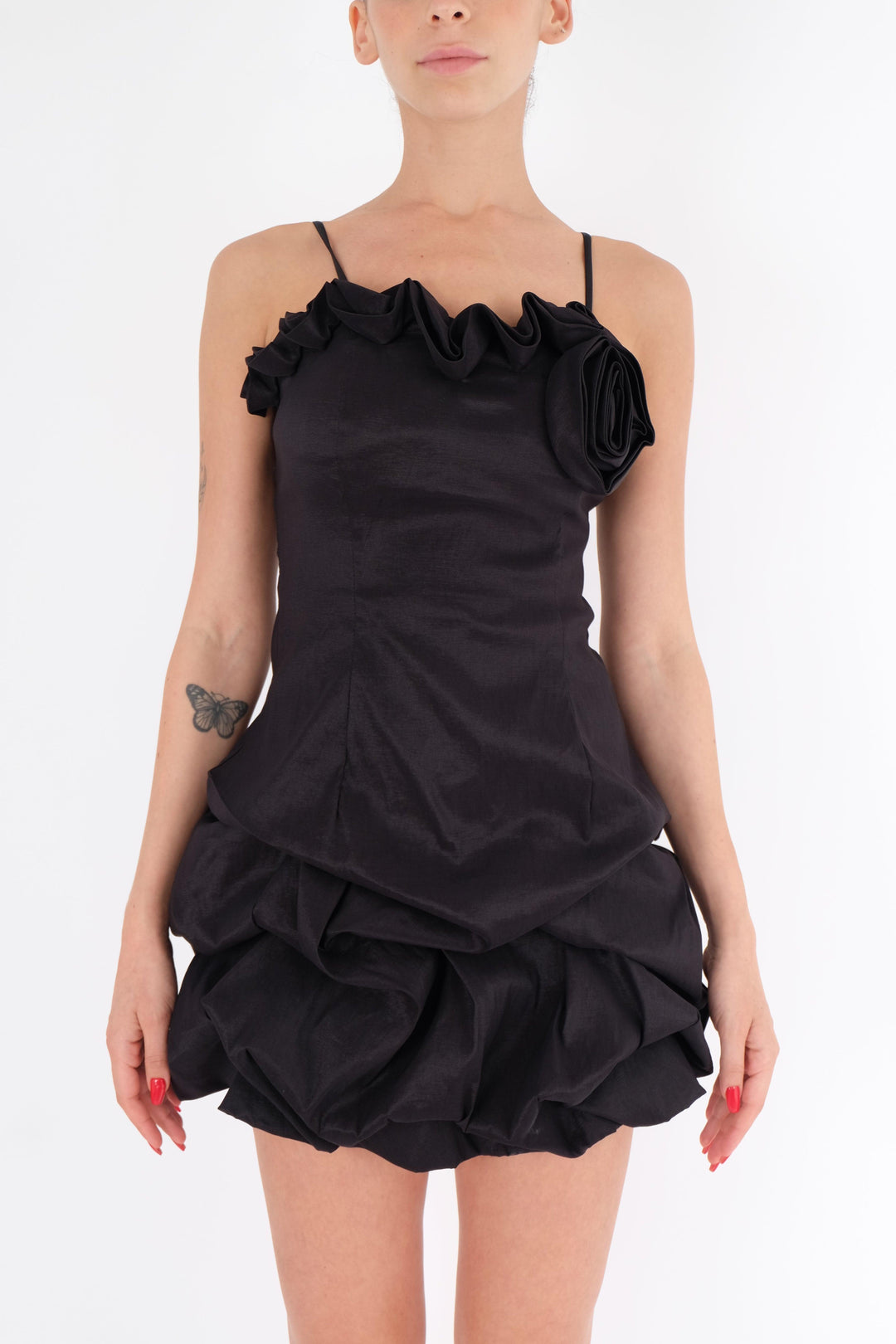 שמלה שחורה פרח כיווצים - Volver