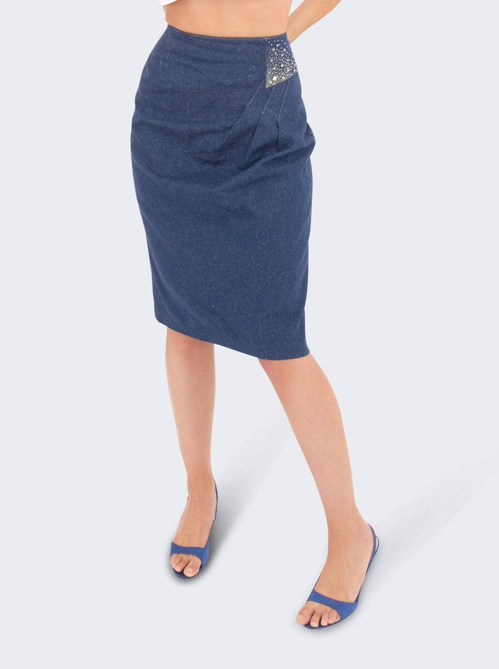 חצאית ג׳ינס עיפרון עם אבני חן - Volver